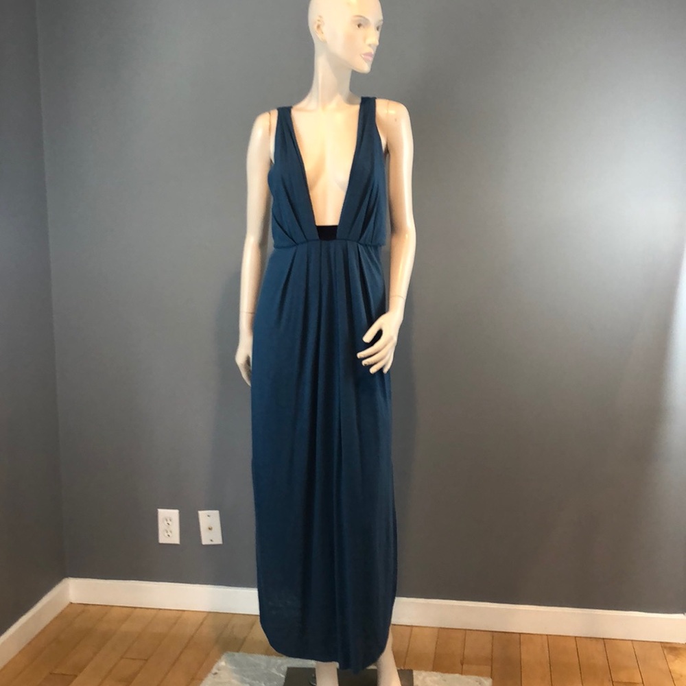 Free People Womens Blue Deep V Dress Medium - Picture 9 of 12